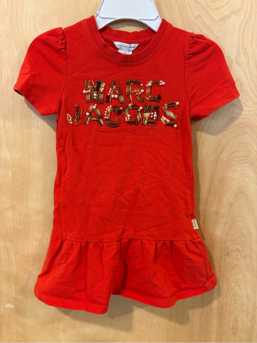 Little Marc Jacobs Red Embellished Logo Short Sleeve Dress